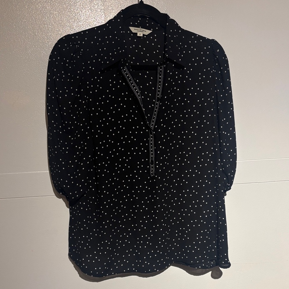 Max Studio Black Blouse with White Dots